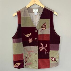 Vintage Susan Bristol Casuals Fall Autumn Patchwork Corduroy Velvet Vest Size M